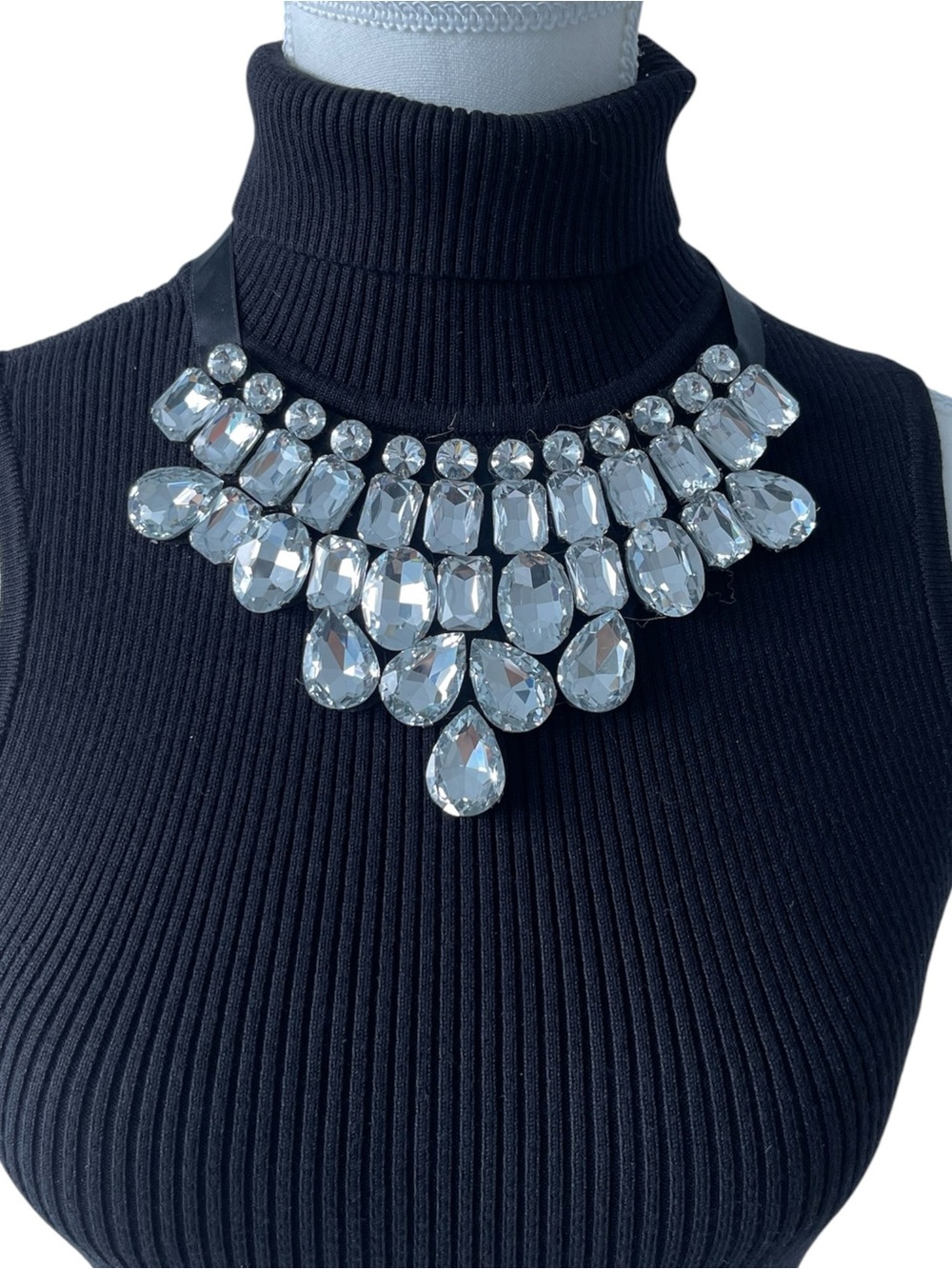 Handmade Crystal Statement Necklace Clear Crystal Accents